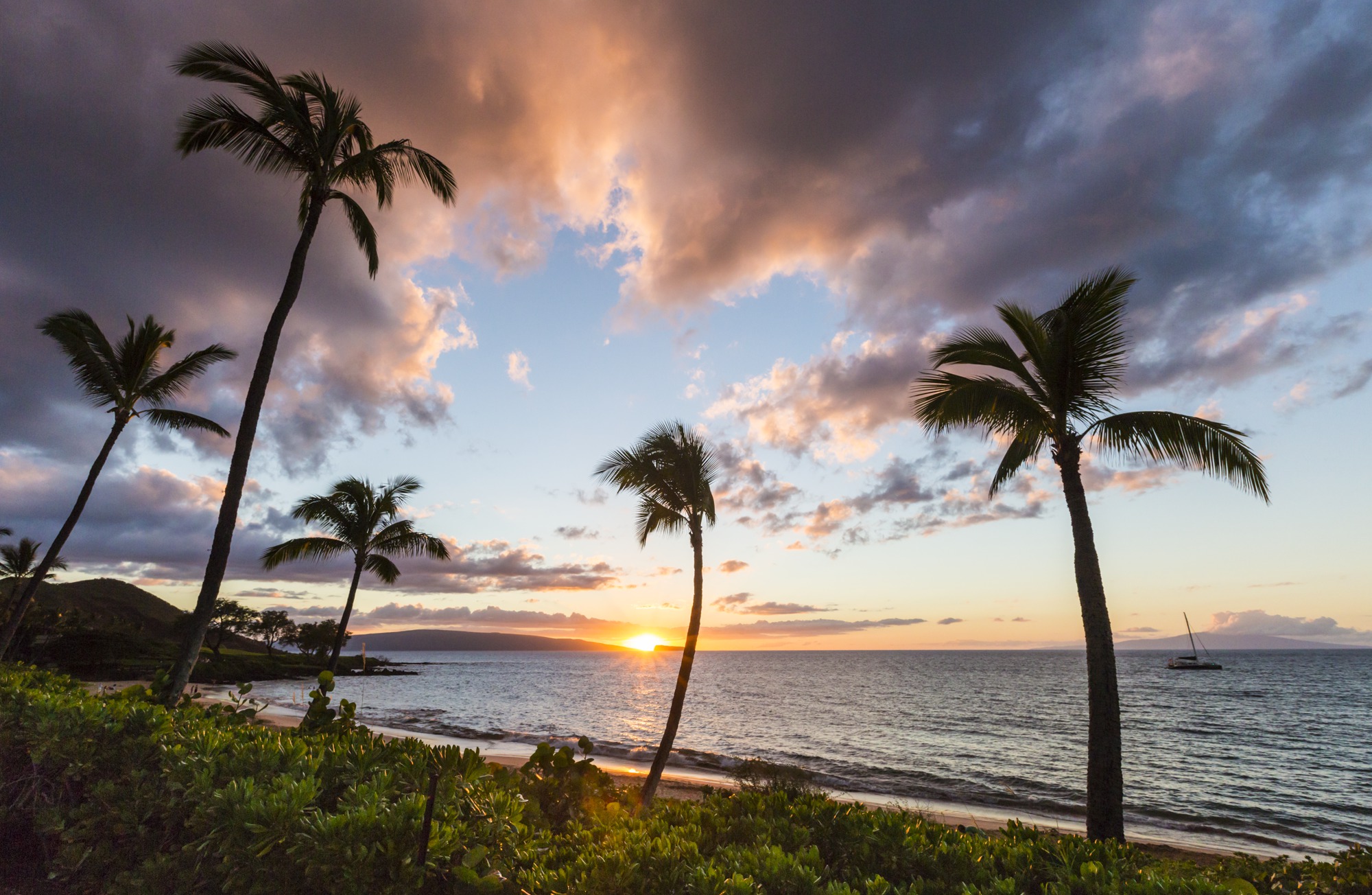 Beach in the Hawaiian Islands at sunset