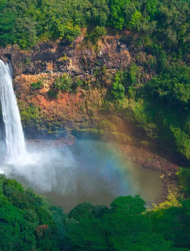 Stunning double waterfall surrounded by vibrant greenery.