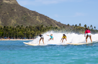 Grom competitors come together for a party wave