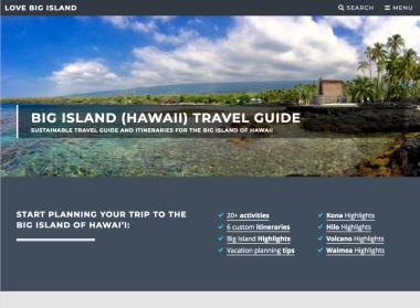 Landing page of the Love Big Island website