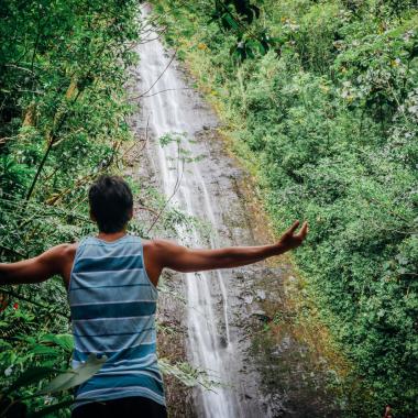 Marveling at the majesty of Manoa Falls