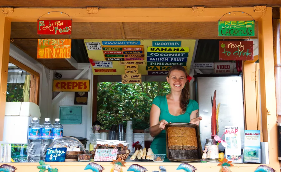 Woman working at a fruit stand
